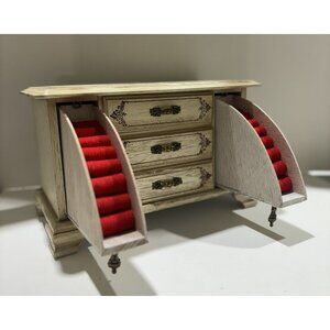 Vintage Florentine JEWELRY BOX Ivory Gold Wood 3 Drawer TOYO Japan